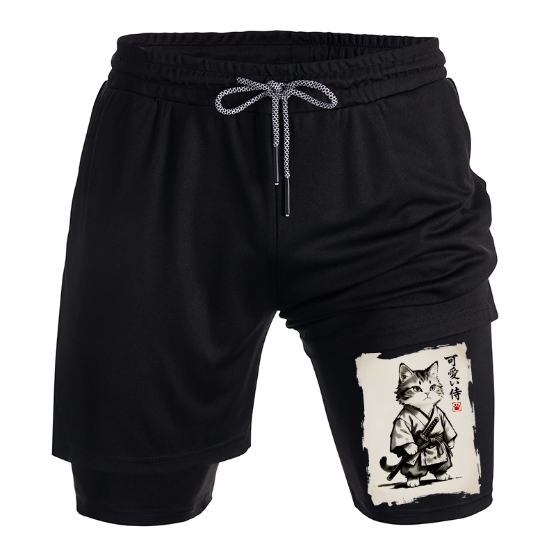 Tokyo-Tiger Japanese Samurai Cat Illustration Training Shorts