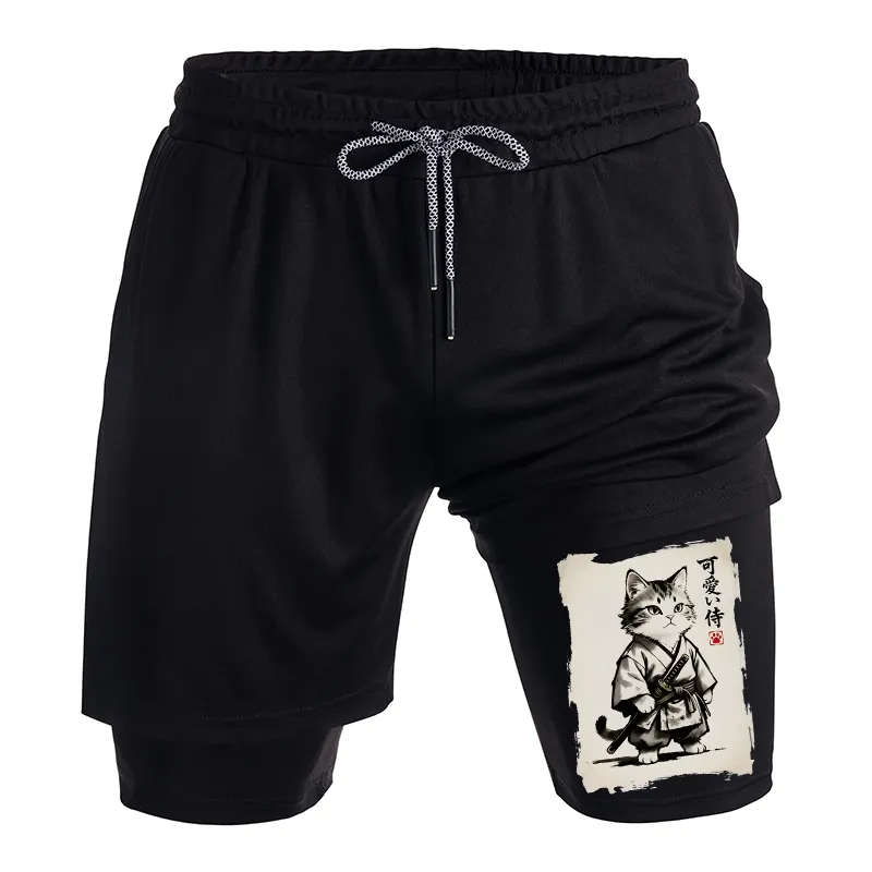 Tokyo-Tiger Japanese Samurai Cat Illustration Training Shorts