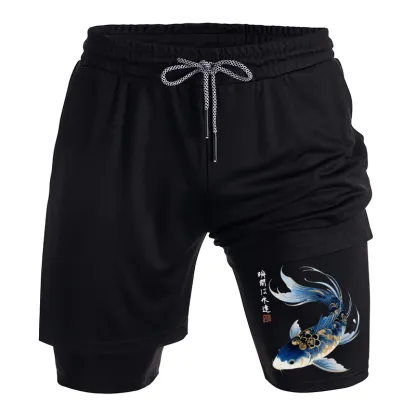 Tokyo-Tiger Elegant Koi Fish Watercolor Art Training Shorts