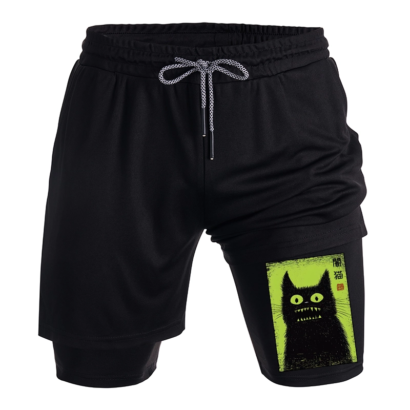 Tokyo-Tiger Spooky Black Cat Japanese Training Shorts