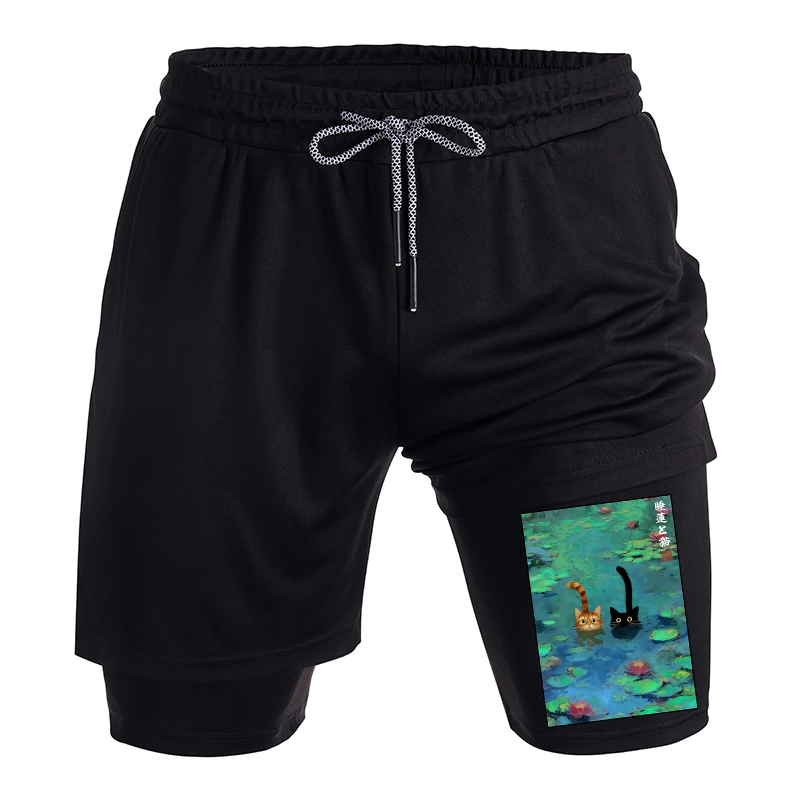 Tokyo-Tiger Funny Cats Swimming In Lilies Training Shorts
