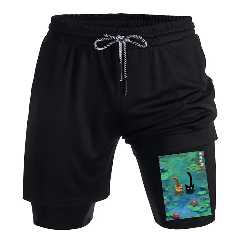 Tokyo-Tiger Funny Cats Swimming In Lilies Training Shorts