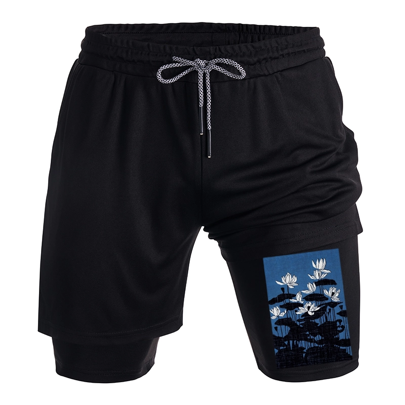 Tokyo-Tiger Blue Lotus Japanese Art Training Shorts