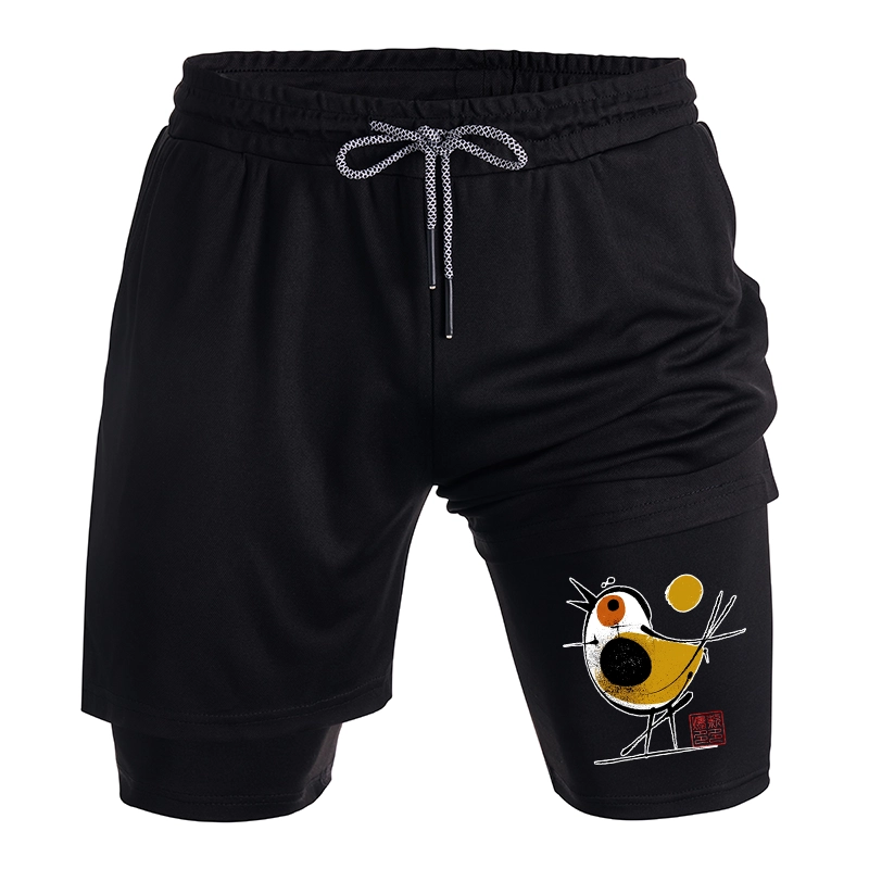 Tokyo-Tiger Aesthetic Yellow And Black Bird Training Shorts