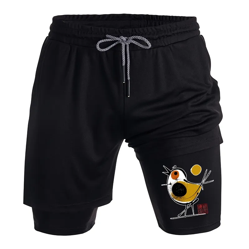Tokyo-Tiger Aesthetic Yellow And Black Bird Training Shorts
