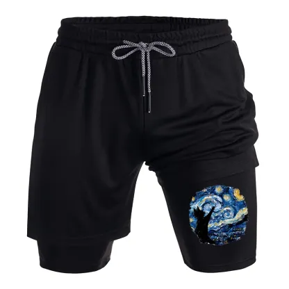 Tokyo-Tiger Starry Night Black Cat Training Shorts