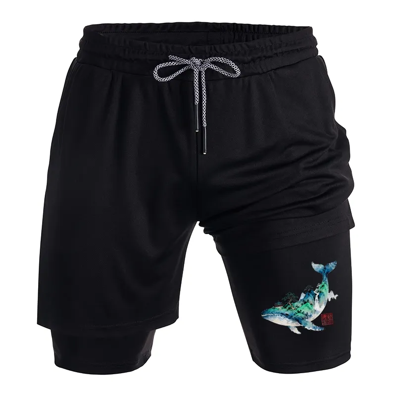 Tokyo-Tiger Whale Ink Painting Landscape Training Shorts