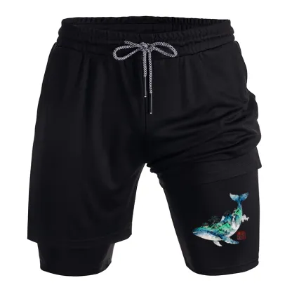 Tokyo-Tiger Whale Ink Painting Landscape Training Shorts