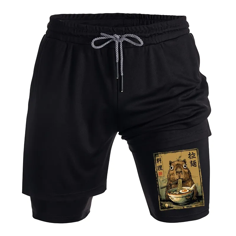 Tokyo-Tiger Cute Capybara Eating Ramen Training Shorts