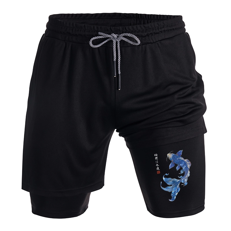 Tokyo-Tiger Lucky Blue Koi Fish Art Training Shorts