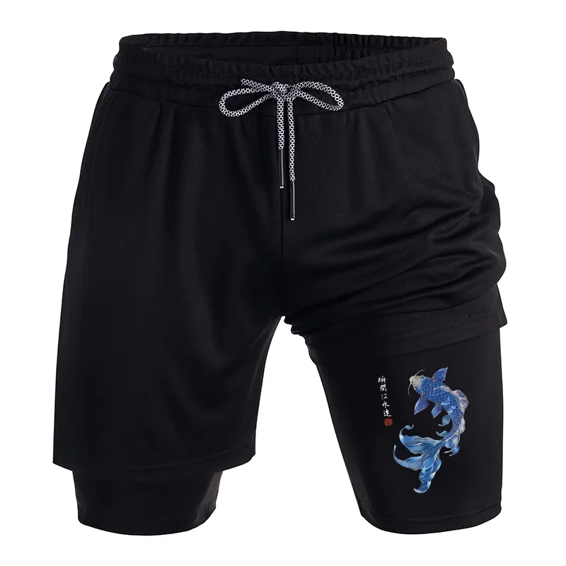 Tokyo-Tiger Lucky Blue Koi Fish Art Training Shorts