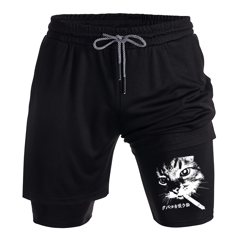 Tokyo-Tiger Retro Cat Smoking Training Shorts