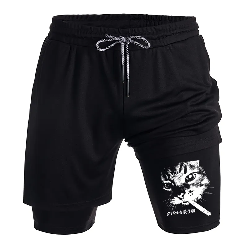 Tokyo-Tiger Retro Cat Smoking Training Shorts
