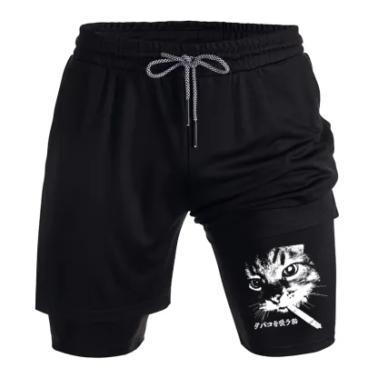 Tokyo-Tiger Retro Cat Smoking Training Shorts