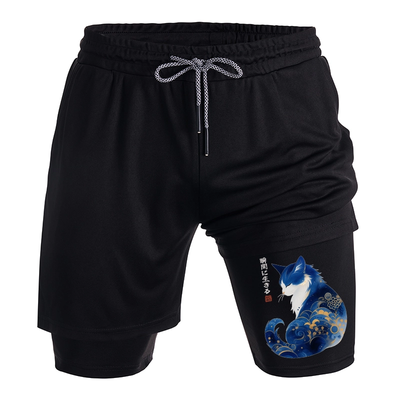 Tokyo-Tiger Retro Zen Cat: Living the Present Training Shorts