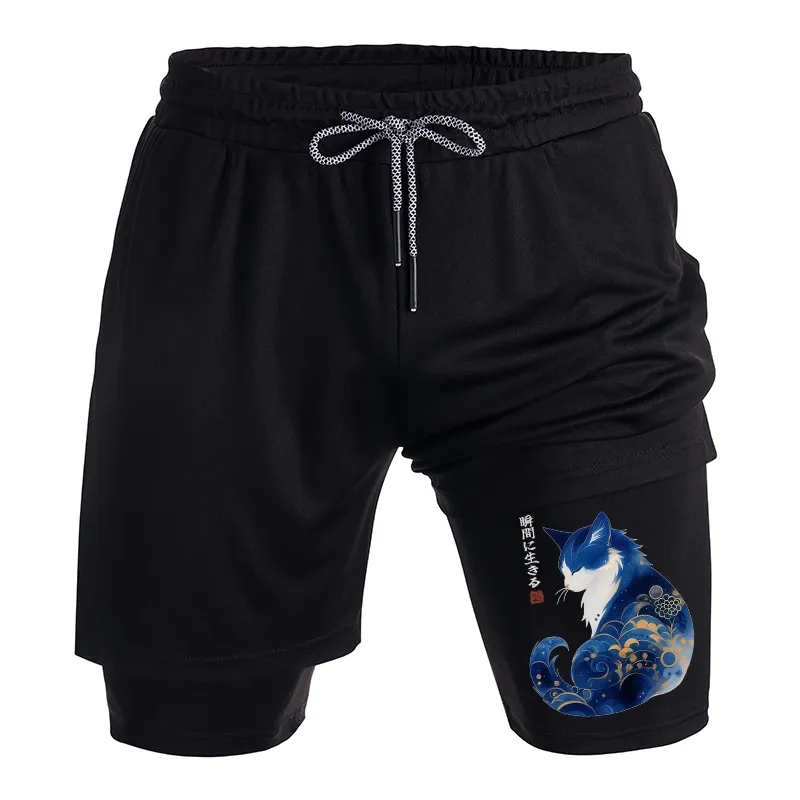 Tokyo-Tiger Retro Zen Cat: Living the Present Training Shorts