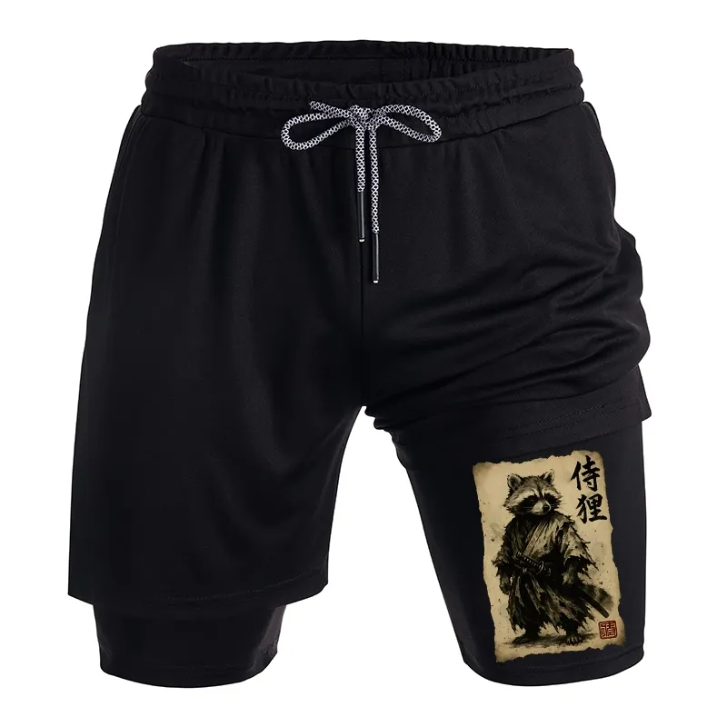 Tokyo-Tiger Retro Raccoon Samurai Training Shorts