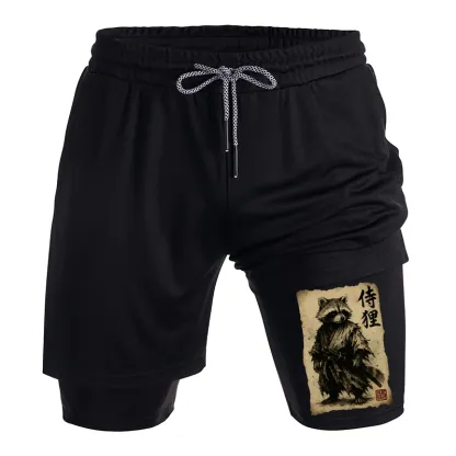 Tokyo-Tiger Retro Raccoon Samurai Training Shorts