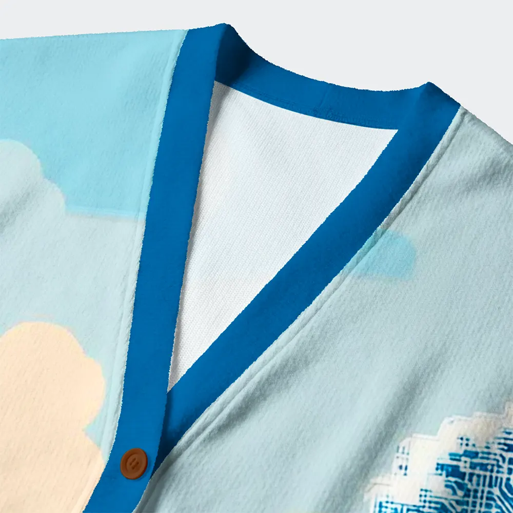 Tokyo-Tiger The Great Wave Of The Future Ugly Cardigan Sweater