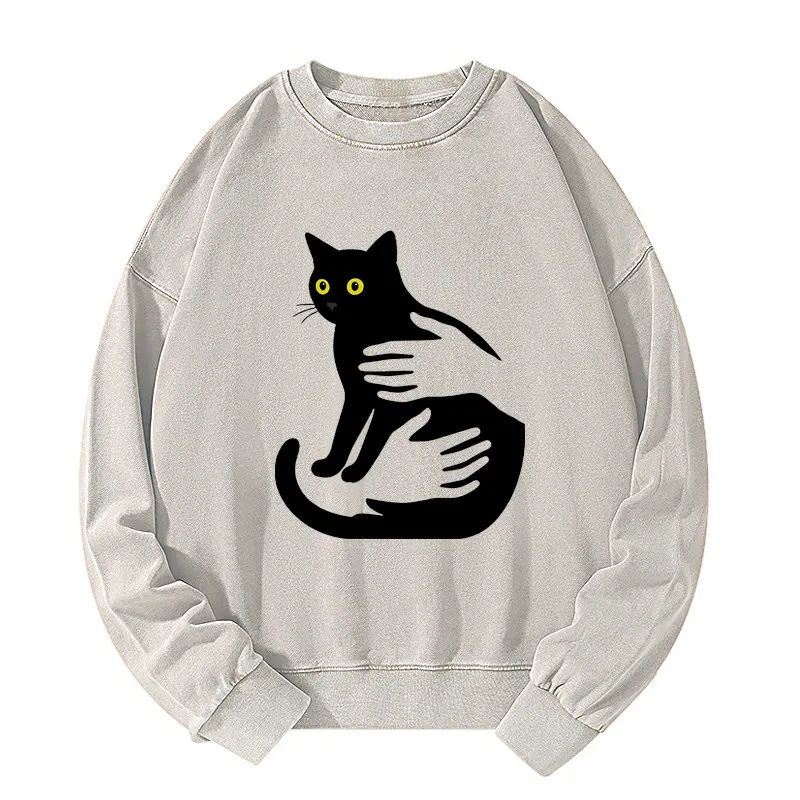 Tokyo-Tiger Hug A Black Cat Washed Sweatshirt
