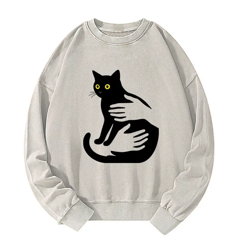 Tokyo-Tiger Hug A Black Cat Washed Sweatshirt