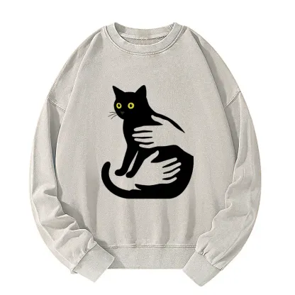 Tokyo-Tiger Hug A Black Cat Washed Sweatshirt
