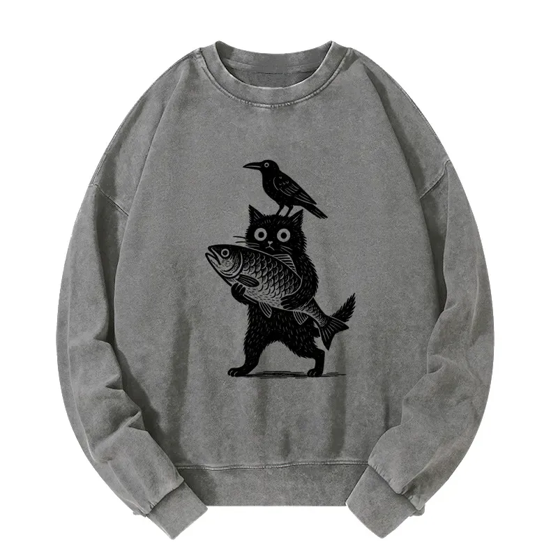Tokyo-Tiger Black Animals Funny Washed Sweatshirt