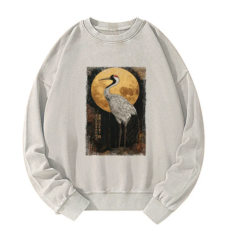 Tokyo-Tiger Vintage Japanese Crane Kanji Washed Sweatshirt