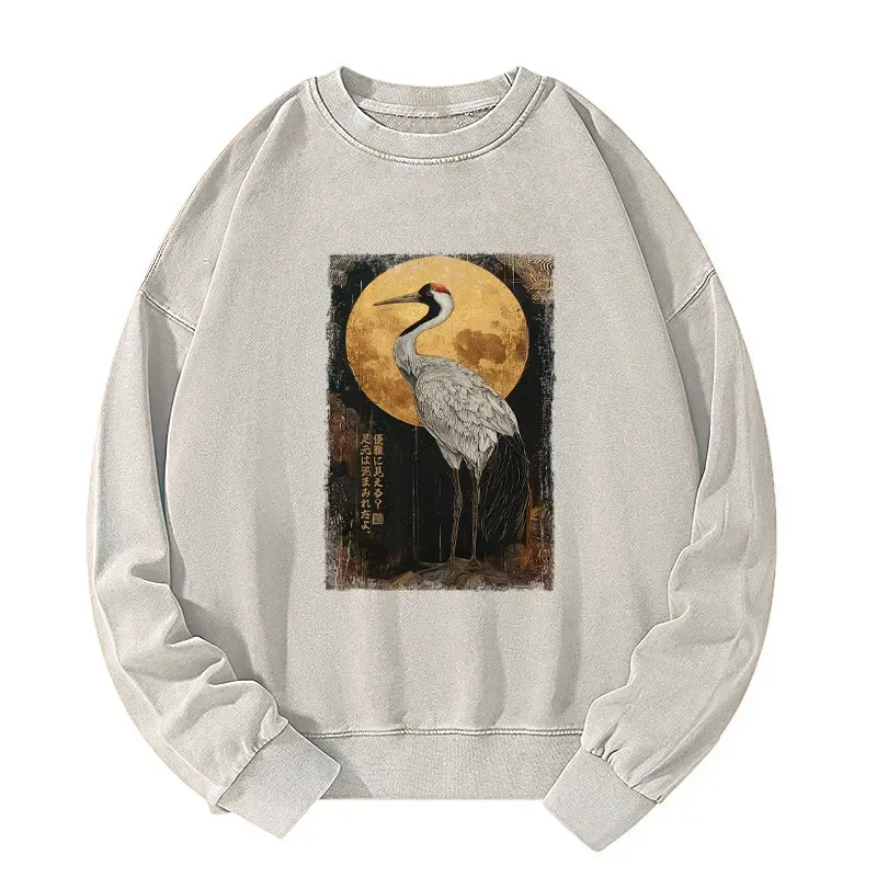 Tokyo-Tiger Vintage Japanese Crane Kanji Washed Sweatshirt