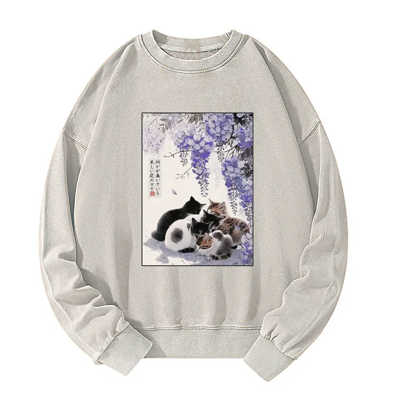 Tokyo-Tiger Cats plotting under the wisteria Washed Sweatshirt