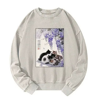 Tokyo-Tiger Cats plotting under the wisteria Washed Sweatshirt