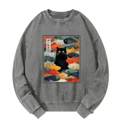 Tokyo-Tiger The Cat's Feast of Fish Washed Sweatshirt