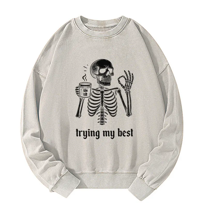 Tokyo-Tiger Skull Trying His Best Washed Sweatshirt