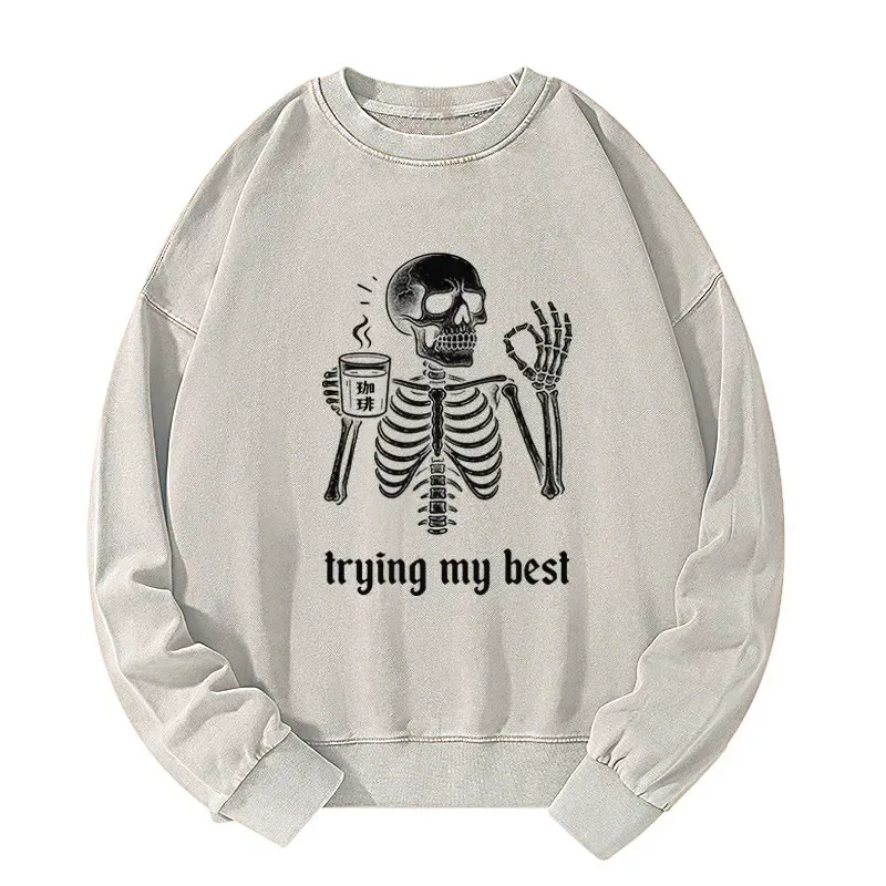 Tokyo-Tiger Skull Trying His Best Washed Sweatshirt