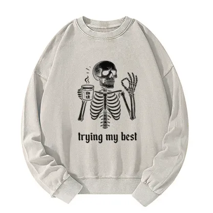 Tokyo-Tiger Skull Trying His Best Washed Sweatshirt