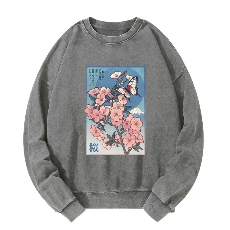 Tokyo-Tiger Ukiyoe Japanese Cherry blossoms Poster Washed Sweatshirt