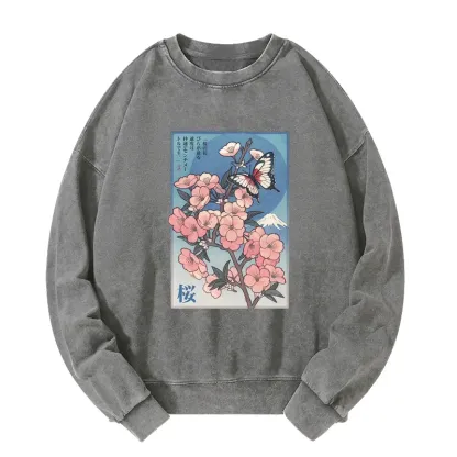 Tokyo-Tiger Ukiyoe Japanese Cherry blossoms Poster Washed Sweatshirt