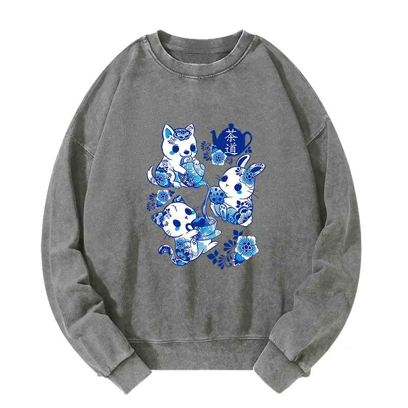 Tokyo-Tiger Blue And White Porcelain Washed Sweatshirt