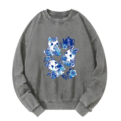 Tokyo-Tiger Blue And White Porcelain Washed Sweatshirt