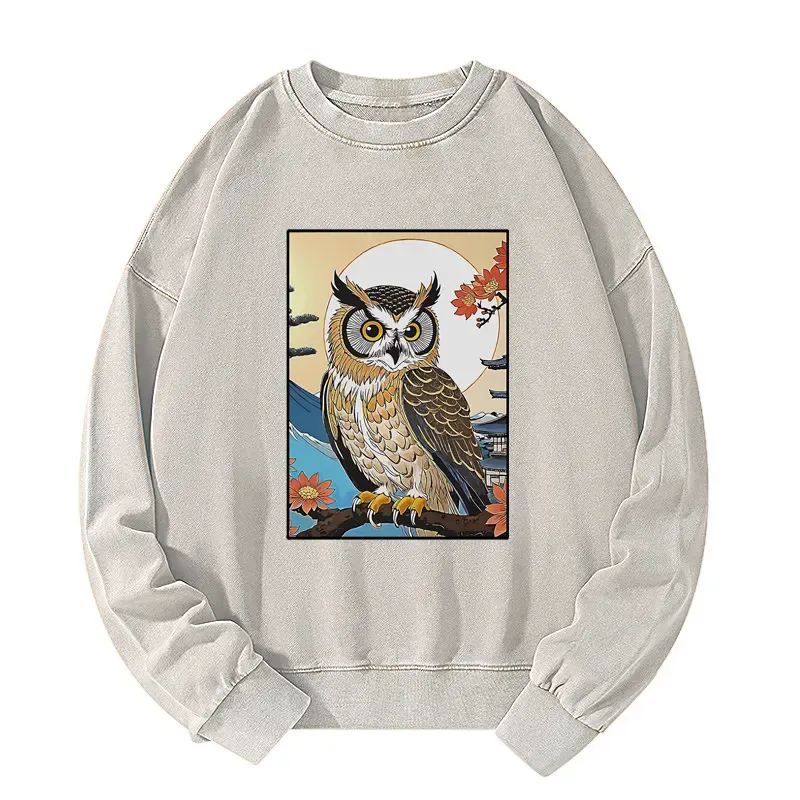 Tokyo-Tiger Owl Ukiyo-e Washed Sweatshirt