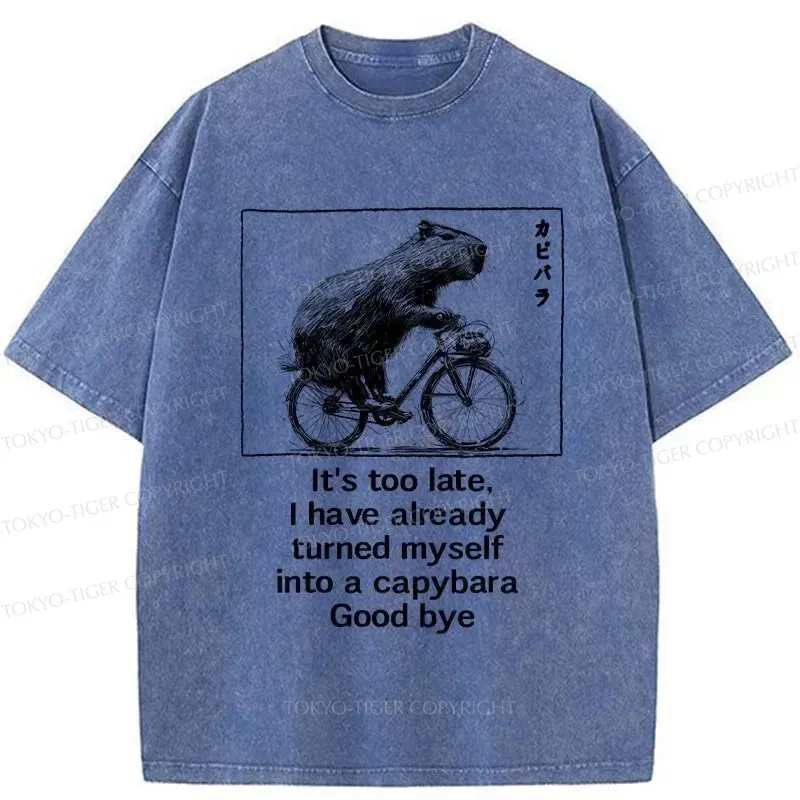 Tokyo-Tiger Funny Capybara Riding A Bicycle Washed T-Shirt