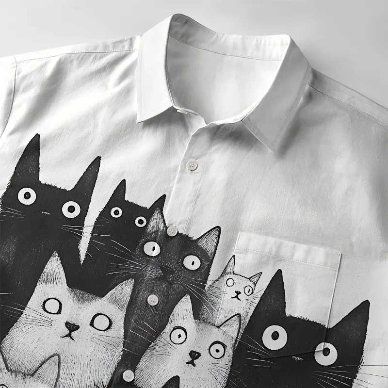 Tokyo-Tiger Funny Cats' Gaze Button-up Shirt