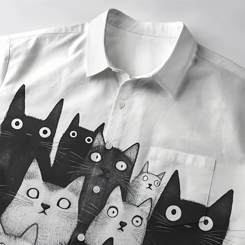 Tokyo-Tiger Funny Cats' Gaze Button-up Shirt