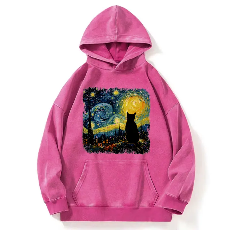 Tokyo-Tiger The Starry Night Cat Washed Hoodie