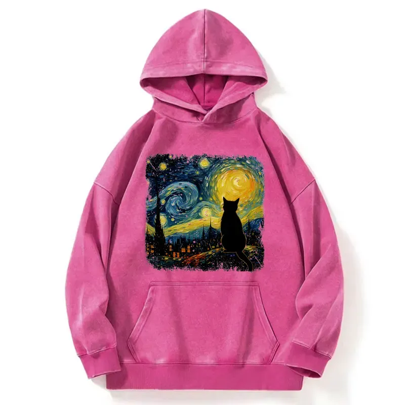 Tokyo-Tiger The Starry Night Cat Washed Hoodie