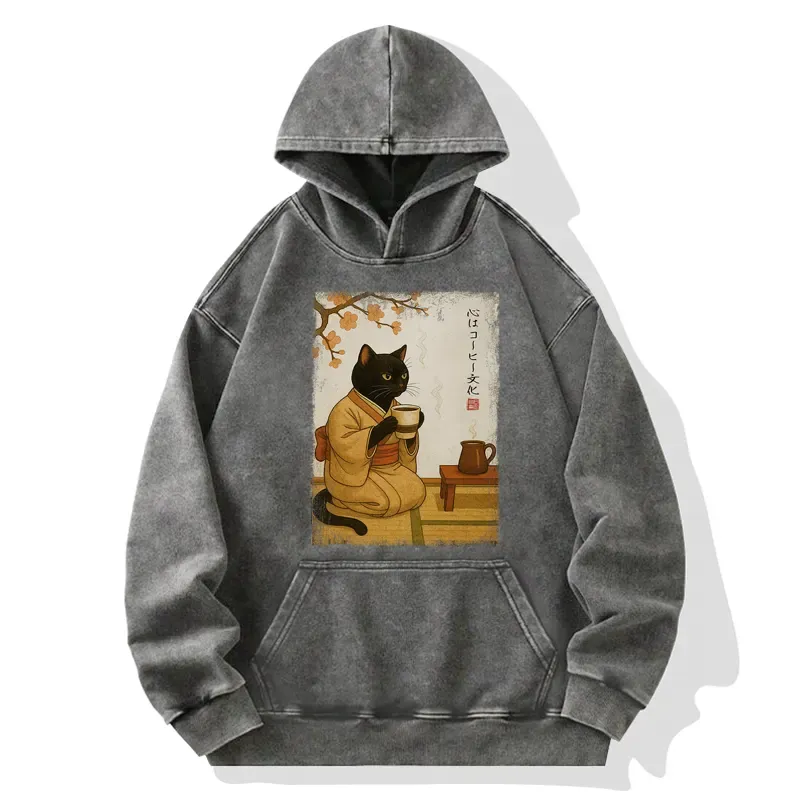 Tokyo-Tiger Cat Heart Full Of Coffee Washed Hoodie