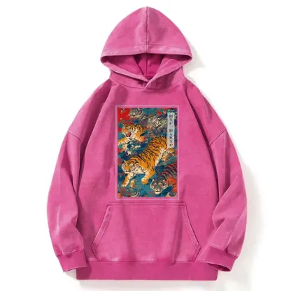 Tokyo-Tiger Retro Japanese Tigers Washed Hoodie