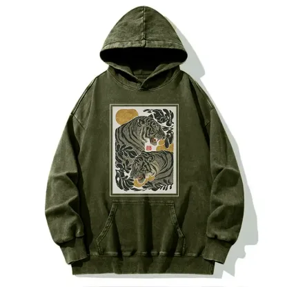 Tokyo-Tiger Woodcut Tiger Washed Hoodie