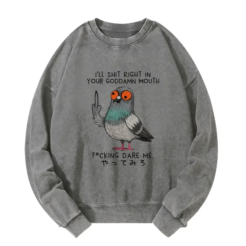 Tokyo-Tiger Angry Pigeon Funny Washed Sweatshirt