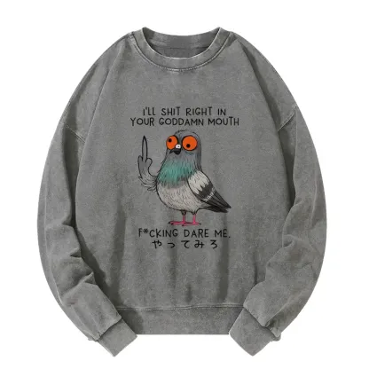 Tokyo-Tiger Angry Pigeon Funny Washed Sweatshirt